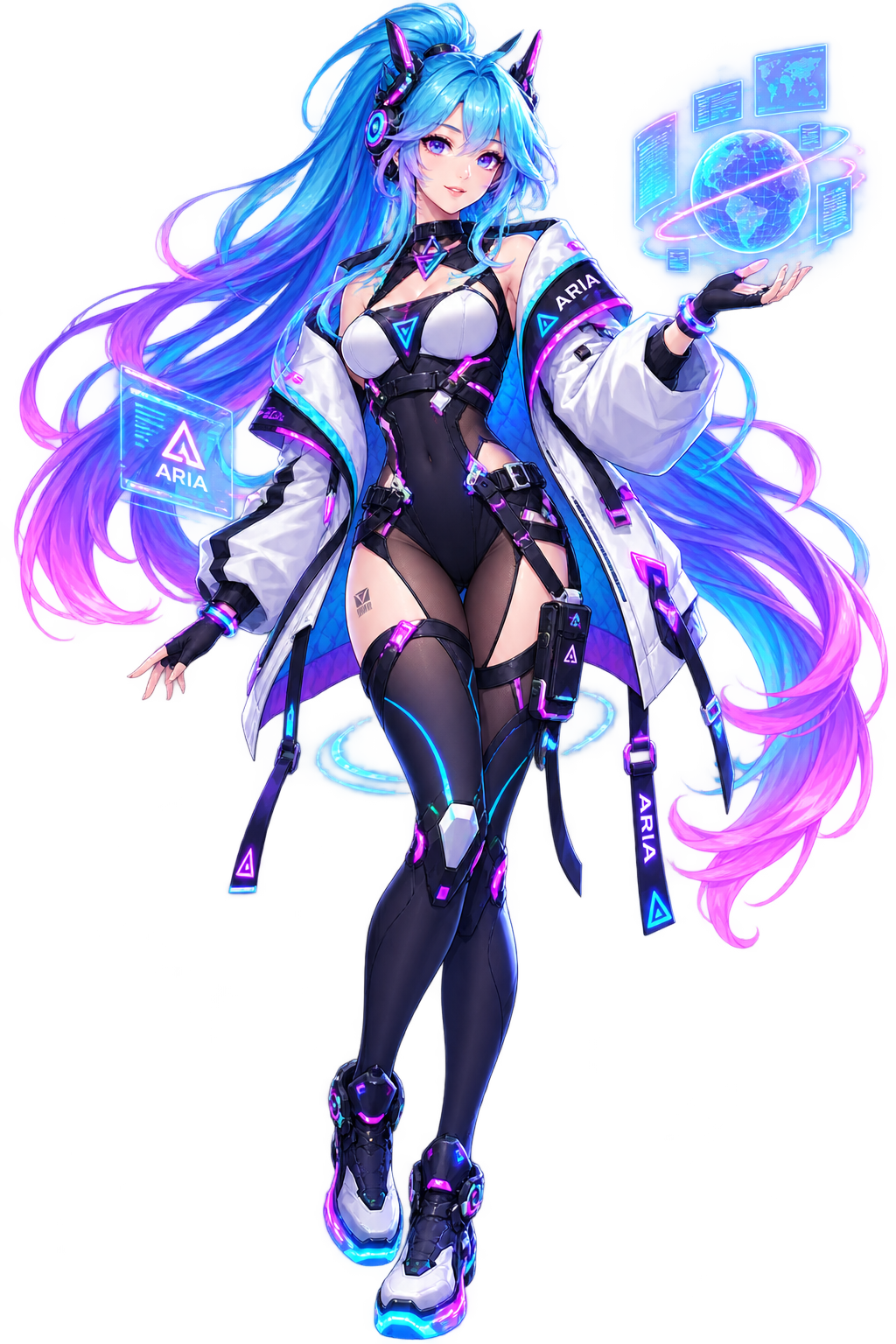 ARIA, neon cyberpunk navigator
